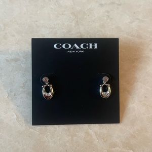 Coach Signature C Crystal Dangle Drop Silver Tone Earrings C9345